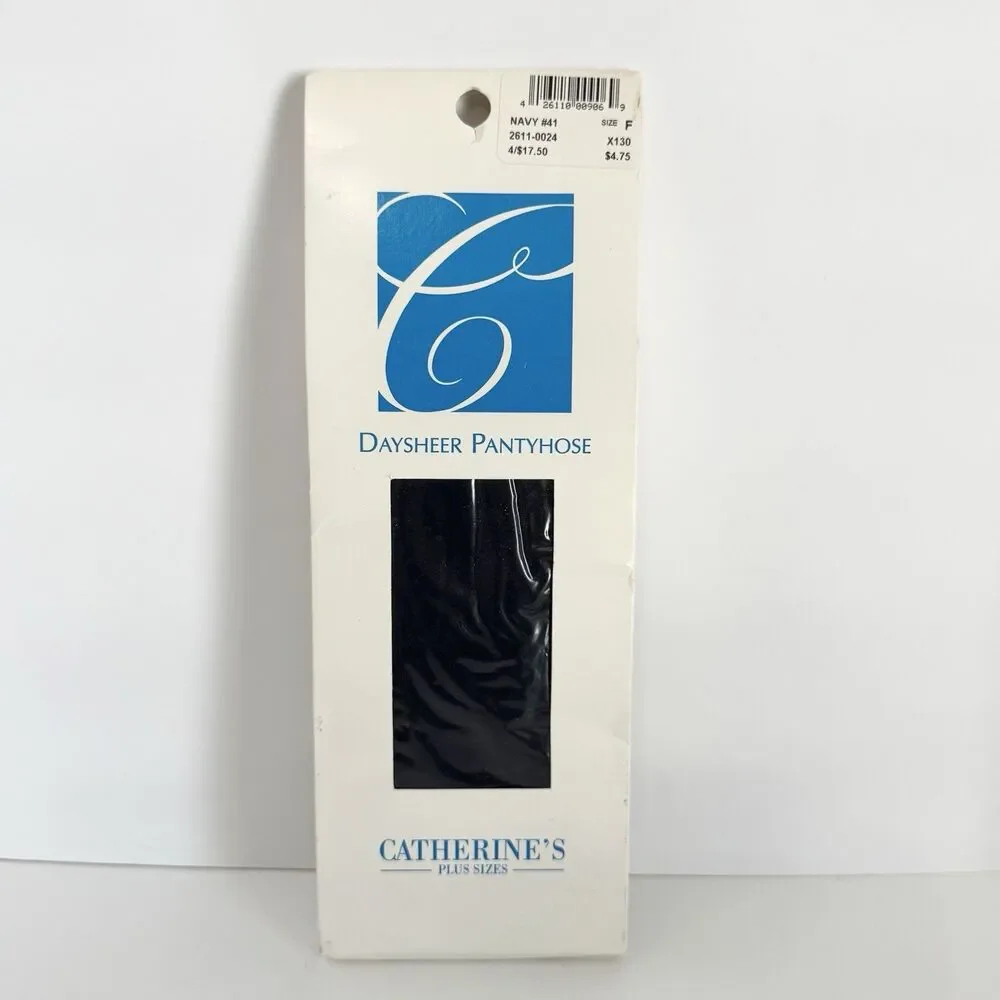 Catherines Day Sheer Pantyhose 1 Pair Plus Size F 400 lbs to 450 lbs Navy Blue